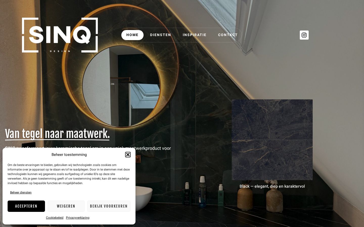 De huidige homepage van sinq.nl op een laptop