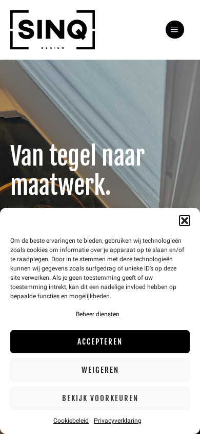 De huidige homepage van sinq.nl op een telefoon